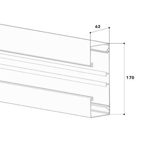 Produktbild BRA 060 170  -  Brüstungskanal BRA 60x170/80, Aluminium natureloxiert, Unterteil ohne Bodenlochung, mit DIN-Montageschiene
